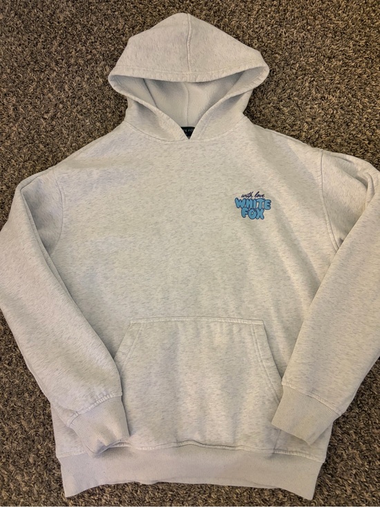White Fox Boutique Tops - White Fox Boutique Light Gray Hoodie with Blue Logo
